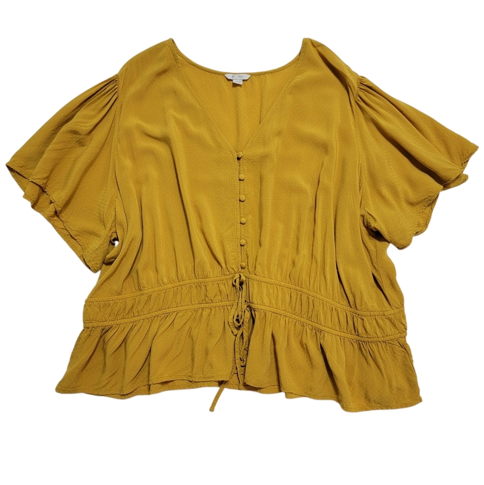 Cato | Button Front Peplum Top with Tie Waist Size 22/24W